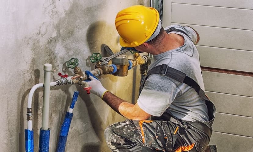 Plumber repairing brass shut-off valve